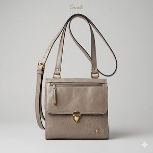Vintage Cornell Structured Leather Beige Crossbody Bag with Gold Hardware 8”